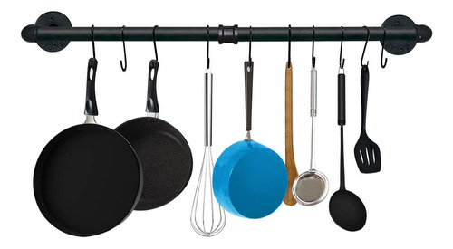 31 5 Pulgadas Negro Pipe Pot Rack Montado Pared Ollas Y...