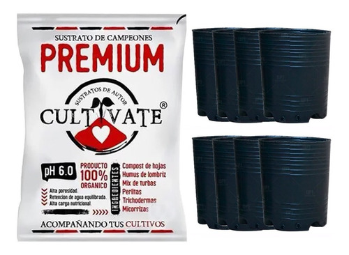 Sustrato Cultivate Premium 80lt Macetas 10 Litros Soplada 8u