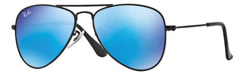 Óculos de sol Ray-Ban Aviador Junior 4-8 anos armação de metal cor matte black, lente blue de plástico espelhada, haste matte black de metal - RJ9506S