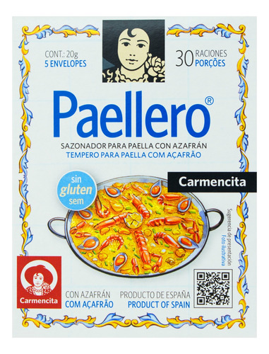 Tempero para Paella com Açafrão Paellero Carmencita Caixa 20g 5 Unidades