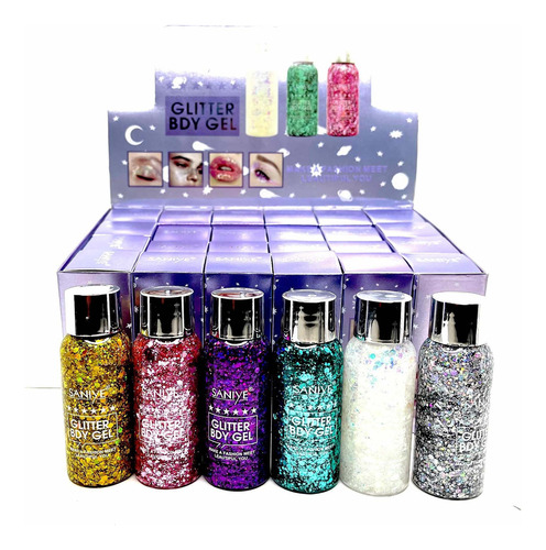 Glitter Body Gel Para Disfraces Maquillaje Mayoreo 24 Pz Sombra Mixtos