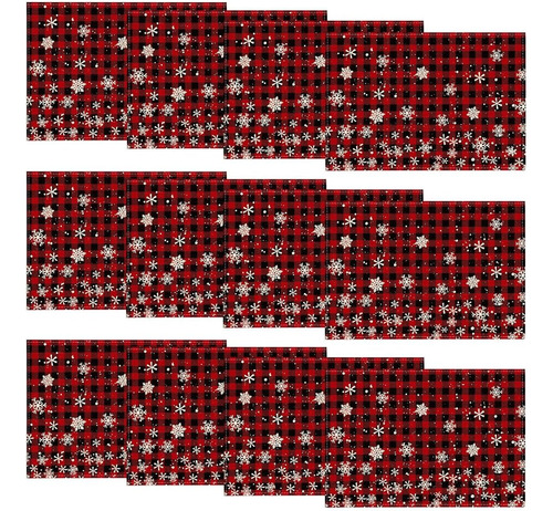 12 Manteles Individuales Copos De Nieve A Cuadros Rojos