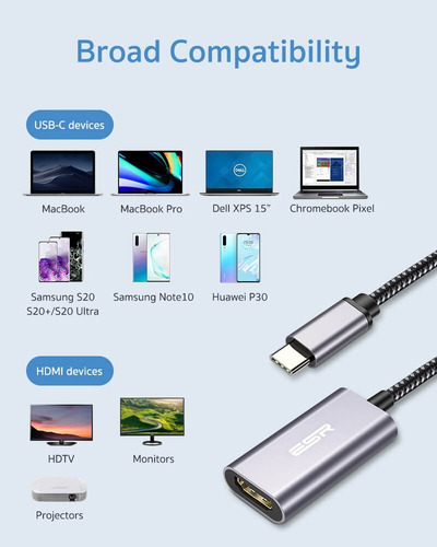 Imagem 3 de 10 de Cabo Adaptador Esr Usb C Para Hdmi 4k Thunderbolt 3