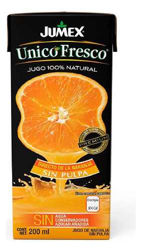 Jumex Único Fresco Jugo De Naranja Sin Pulpa 24pzs/200ml Msi