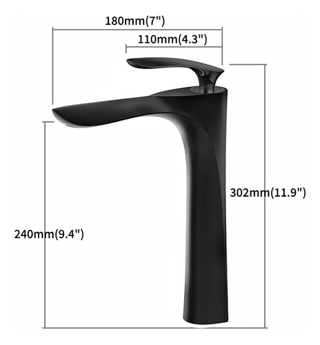 Grifo Mezclador Monomando Para Lavabo De Baño Alta Alargado Negro - Yesop