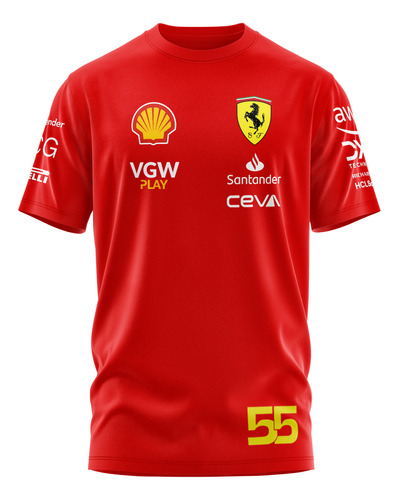 Remera Ferrari 2024 Formula 1 Carlos Sainz 55 Algodón