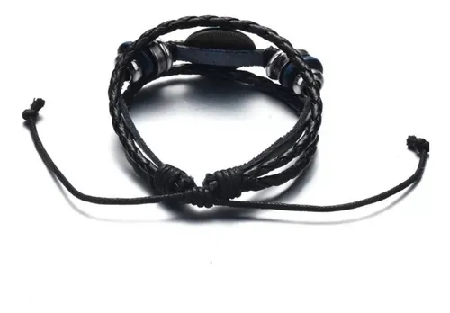 Pulsera Cuero Diseño Cruz Egipcia Ajustable Mod 2