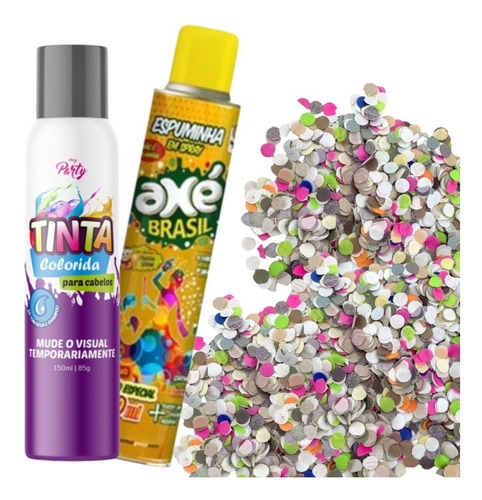 Kit Carnaval Infantil Divertido Tinta Cabelo Confete Espuma