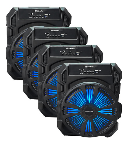 Bocina 8 Pulgadas Sa8061t Bt Radio Fm Luz Led Con 4 Piezas Color Negro