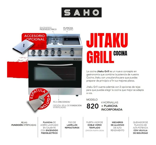 Imagen 2 de 6 de Cocina Industrial Saho Jitaku 820 4 Hornallas Plancha Bifera