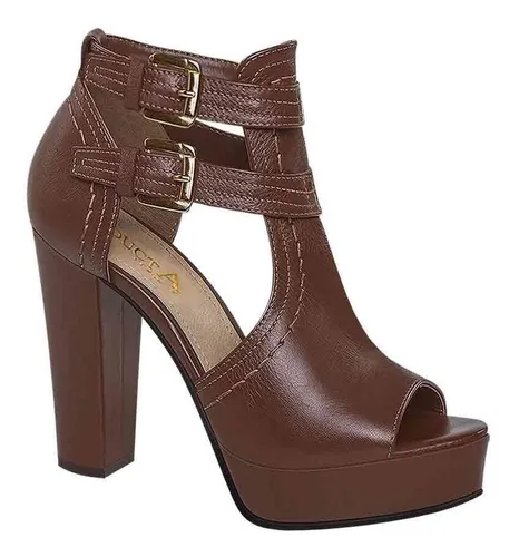 Zapatilla Cafe Mujer Moda Elegante Broches Cerrado Tacon Msi