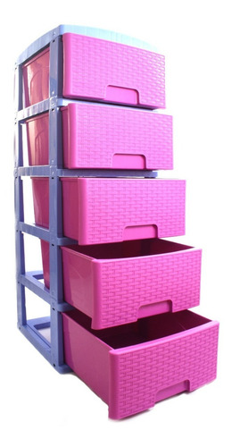 Cajonero Apariencia Rattan 5 Gavetas Colplast Color rosado/azul