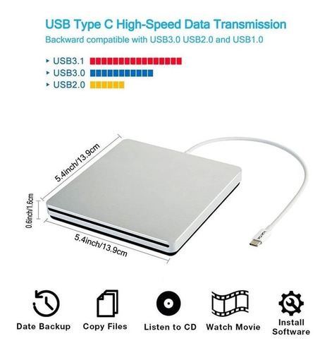 Imagen 2 de 7 de Ploveyy Usb C Superdrive Lector Externo De Dvd/cd Y Graba...