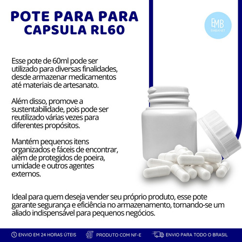 Potes 60ml Para Remédios Com Tampa Lacre - 25 Unidades