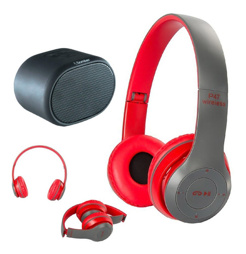 Combo Parlante Bluetooth Bomber + Auriculares Bluetooth Roj