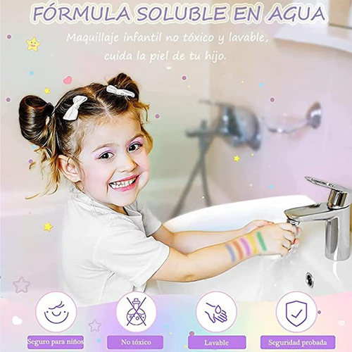 Kit De Maquillaje Lavable 24 Piezas Para Niñas Pequeñas