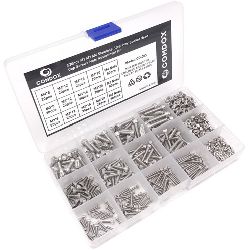 Tornillos De Cabeza Comdox 520pcs M2 M3 M4 Acero Inoxidable