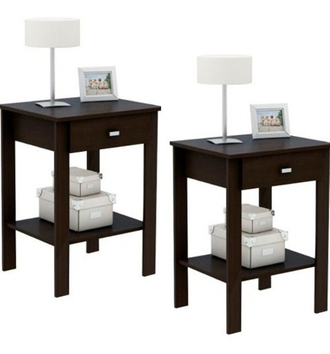 Combo X 2 Mesa De Luz Mesita + 1 Cajon + 1 Estante Tecnofast