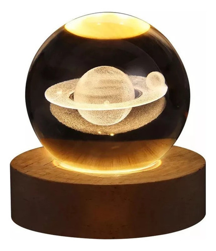 Lampara De Noche Led 3d Galaxia Bola Cristal, Saturno Naranja Claro