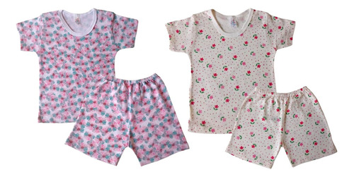 Kit 4 Pçs Pijama 1, 2 E 3 Anos Blusa Short Bebê Frete Grátis