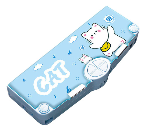 Estuche Para Lápices Multifuncional Con Diseño De Gato Azul.