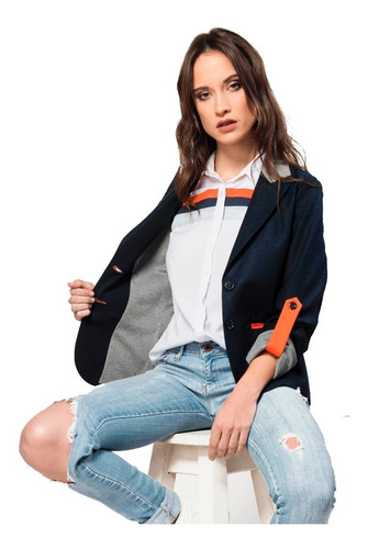 Blazer Mujer Elastizado Azul Naranja Campera Saco Giacca