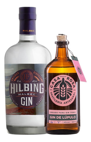 Gin Hilbing Malbec 750ml. + Casa Rosa 500ml. Gins Nacionales