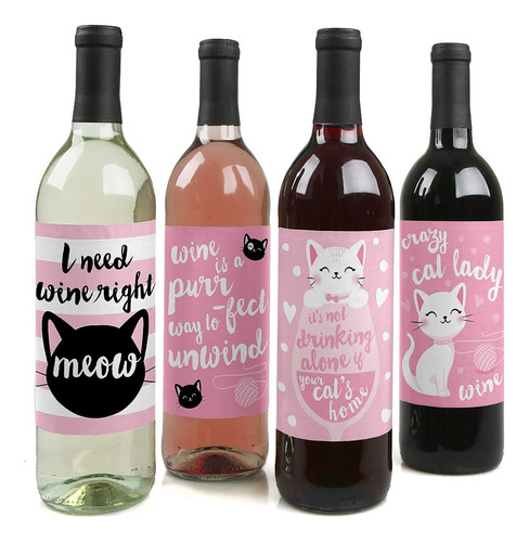 Purr-fect Kitty Cat  Pegatinas Para Botella De Vino, Diseno