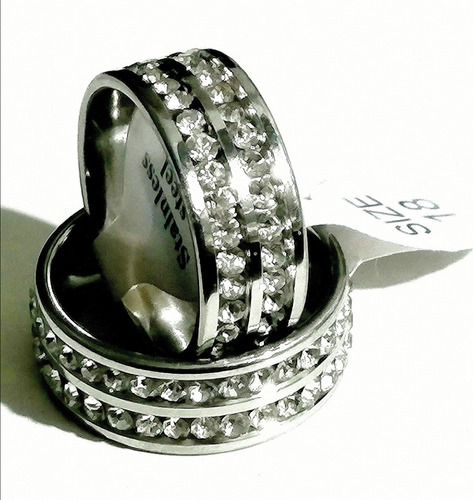 Anillo Doble Linea Strass De Acero Quírurgico 316l. Mariann 