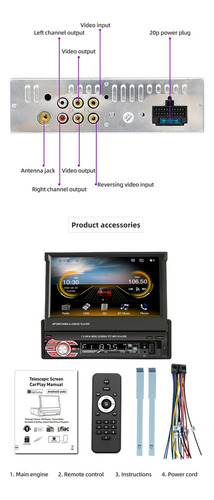 New Radio Estéreo De Coche 1din 7 Bluetooth Auto Retráctil
