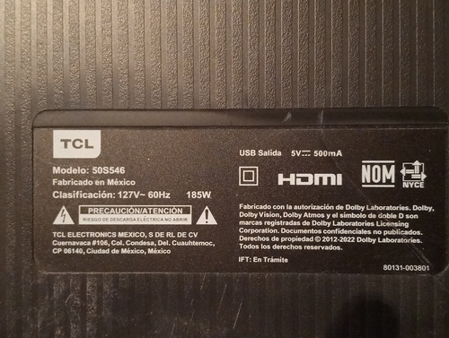 Main Para Pantalla Tcl Modelo 50s546 (Usado)