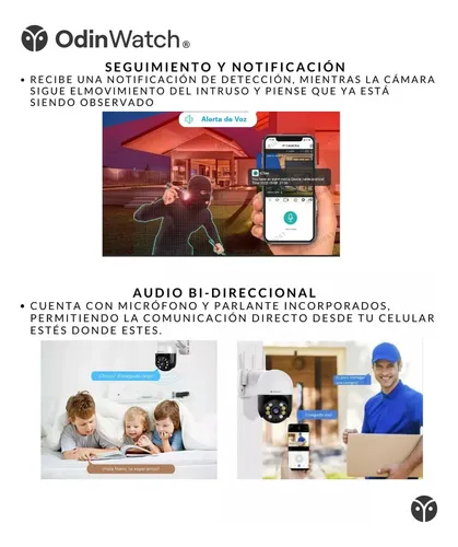 Cámara de seguridad OdinWatch A-4 con resolución 4MP PTZ Sensor de movimiento Audio bidireccional Resistente al agua