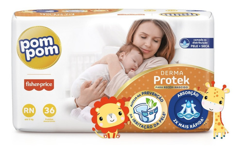 Imagem 3 de 9 de Kit Pom Pom Fraldas Derma Rn 288u + Brinde Babador Fisher