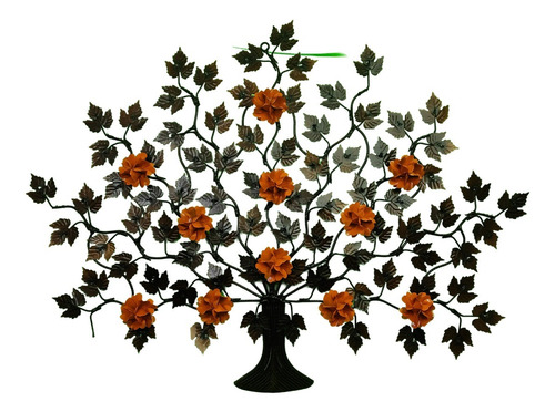 Arvore Da Vida Mandala Em Ferro Cor Flores Laranja