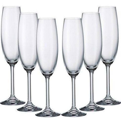 Conjunto com 6 taças champanhe flauta cristal 220ml Bohemia