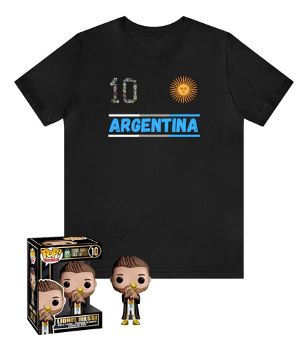 Remera Algodon Niños Argentina Messi + Muñeco Funko 2022