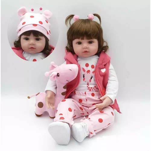 Boneca Bebê Reborn Realista De Silicone Npk 48cm E Girafinha