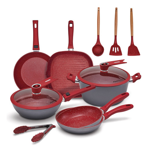 Batería De Cocina Flavorstone Ligth Family Set 12piezas Color Rojo