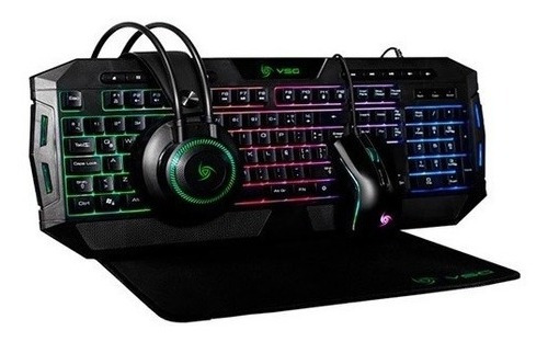 Combo Gamer 4en1 Vsg Crux: Teclado, Mouse, Pad, Diadema