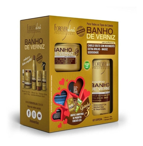 Kit Banho De Verniz Shampoo 300ml, Máscara 250g Forever Liss