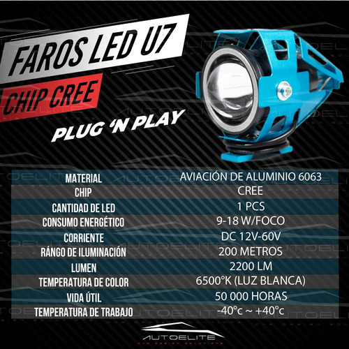2 Faros Lupa Led Cree Moto Universal Ojo Ángel Estrobo U7