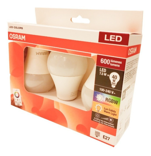 Imagen 2 de 9 de Lámpara Led Osram 7.5w Rgb Dimerizable C/control E27 X3 - E. A