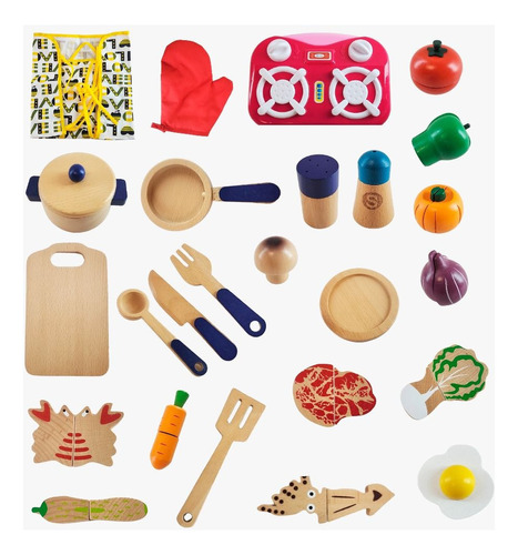 Juguete Accesorios De Cocina Madera Didactico Para Niños