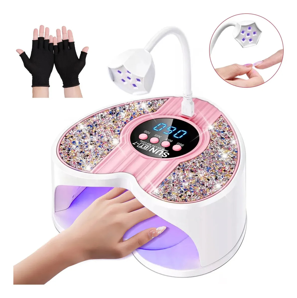 Lámpara De Uñas 288w Lampara Para Uñas Lámpara Uv Uñas Flexible 2 en 1 Tecnología Safe Wave Curando todos los esmaltes de uñas de gel