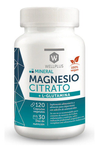 Magnesio Citrato L Glutamina 120 Cap Wellplus