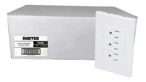 Placa Surtek P628b Con 3 Contactos 1/3 Blanco 10pzs