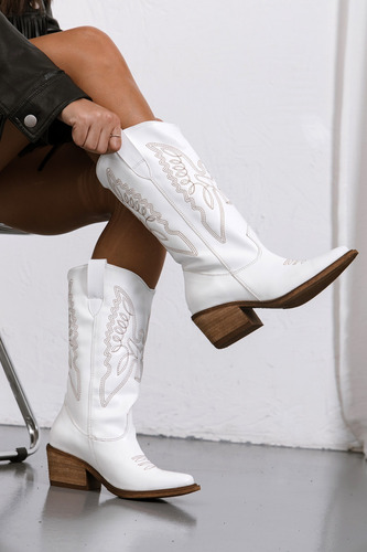 Botas Texanas Mujer Caña Alta Taco Medio Triple Bordado 2668