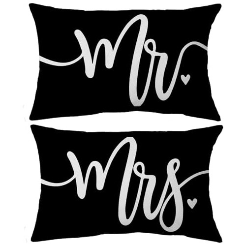 Juego De Fundas De Almohada  Mrs. And Mr. , 12 X 20 Pul...