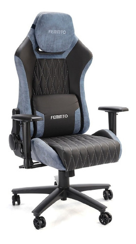 Silla de escritorio Femmto GP001 gamer ergonómica  azul con tapizado de gamuza y cuero sintético