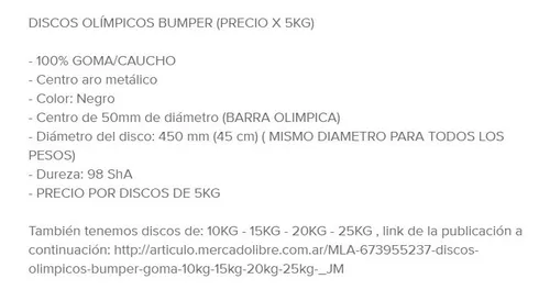 Discos de Peso 5kg - 25kg 50mm Olimpicos Bumper